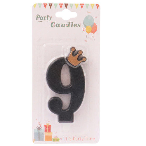 CANDLE BIRTHDAY W/CROWN BLK/SILVER NO 9 CANDLE BIRTHDAY W/CROWN BLK/SILVER NO 9