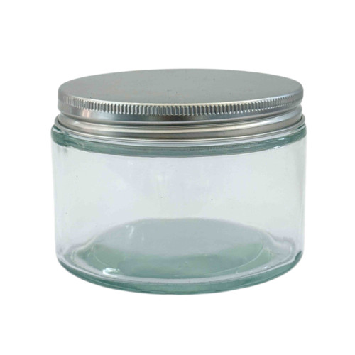 GLASS JAR 8.5X5CM CLEAR W/SLIVER LID GLASS JAR 8.5X5CM CLEAR W/SLIVER LID