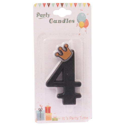 CANDLE BIRTHDAY W/CROWN BLK/SILVER NO 4 CANDLE BIRTHDAY W/CROWN BLK/SILVER NO 4