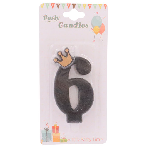 CANDLE BIRTHDAY W/CROWN BLK/SILVER NO 6 CANDLE BIRTHDAY W/CROWN BLK/SILVER NO 6