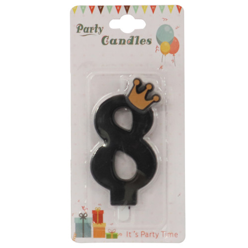 CANDLE BIRTHDAY W/CROWN BLK/SILVER NO 8 CANDLE BIRTHDAY W/CROWN BLK/SILVER NO 8