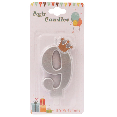 CANDLE BIRTHDAY W/CROWN BLK/SILVER NO 9 CANDLE BIRTHDAY W/CROWN BLK/SILVER NO 9