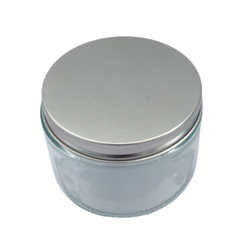 GLASS JAR 8.5X5CM CLEAR W/SLIVER LID GLASS JAR 8.5X5CM CLEAR W/SLIVER LID